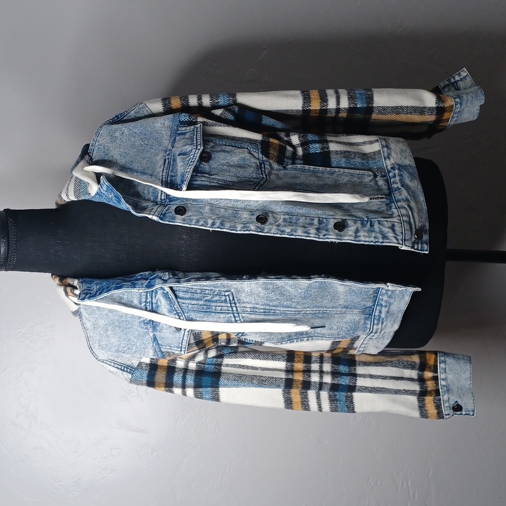Denim & Plaid‎ Hooded Jacket